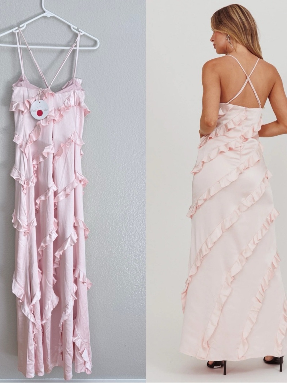 Selfie Leslie Arrabel Ruffle Trim Maxi Dress Blush - Picture 2 of 6